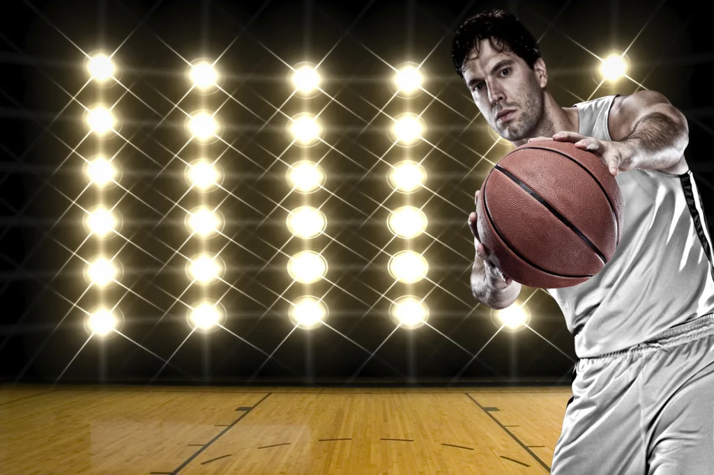basketball player on a white uniform in front