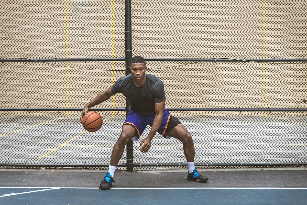 basketball player training outdoors