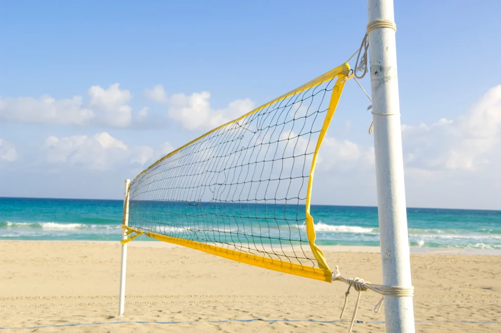 beach volleyball net blowing in the wind