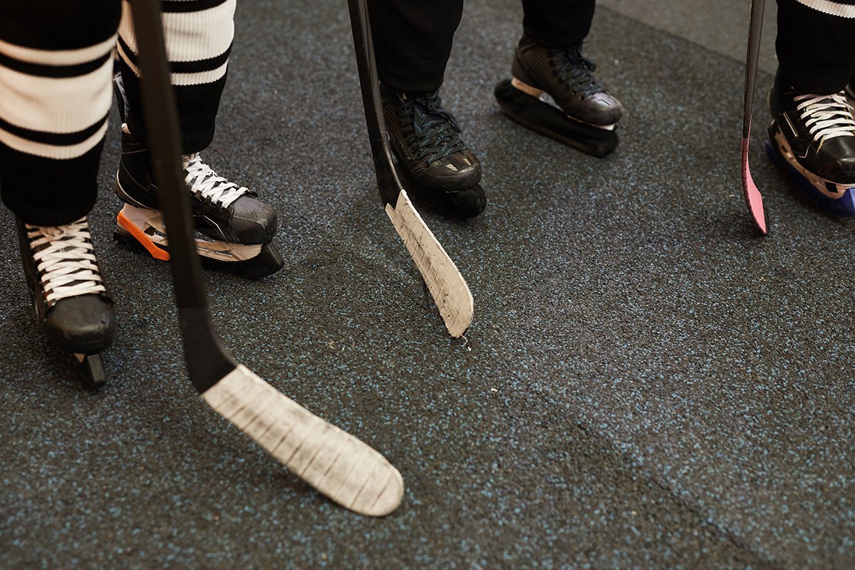 closeup of hockey team before match