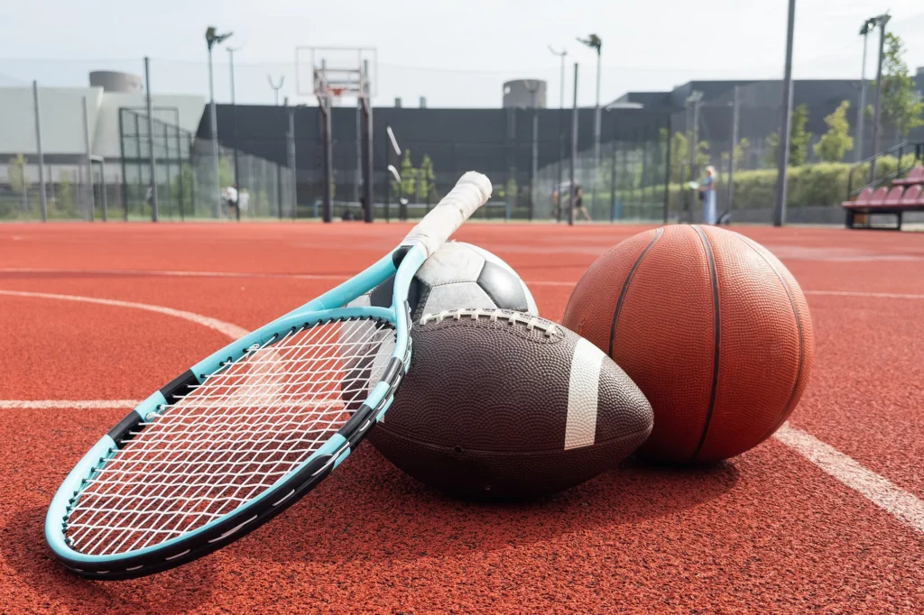 volleyball net and different types of balls